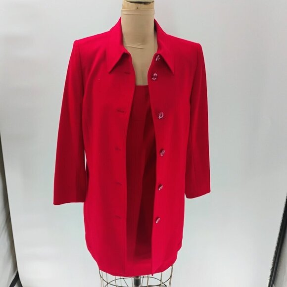 Escada wool dress w/ matching blazer jacket red orange exposed zipper classy - Picture 5 of 16